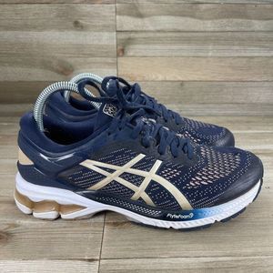 Asics Gel-Kayano 26 Navy Blue Gold Running Shoes 1012A457 Women's Size 9.5